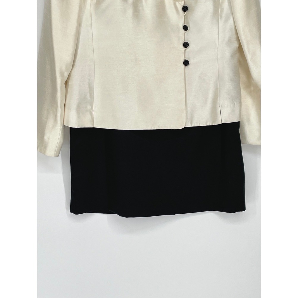 Le Suit Womens Skirt Suit 10 Blazer Set Cream Black Satin Professional Formal - Picture 3 of 16